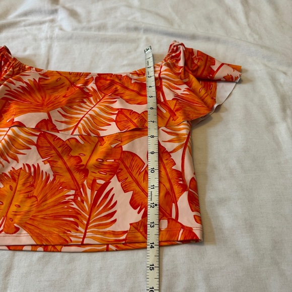 Kortni Jeane Small Orange Tropical Floral Ruffled Off Shoulder Swim Tankini Top - Picture 5 of 6